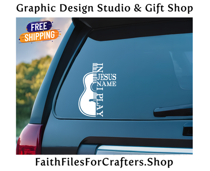 In jesus Name I Play Guitar Vinyl Decal, Guitar Decal, Guitar Car Decal, Christian Vinyl Decal, Witness Vinyl Decal,Worship Team Vinyl Decal