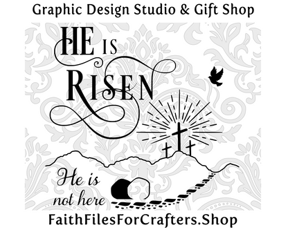 He Is Risen Svg, He Is Risen Png, He Is Risen Scene Svg, Matthew 28:6 Svg, Christian Svg, Christian Sublimation Svg, Christian Print Svg,