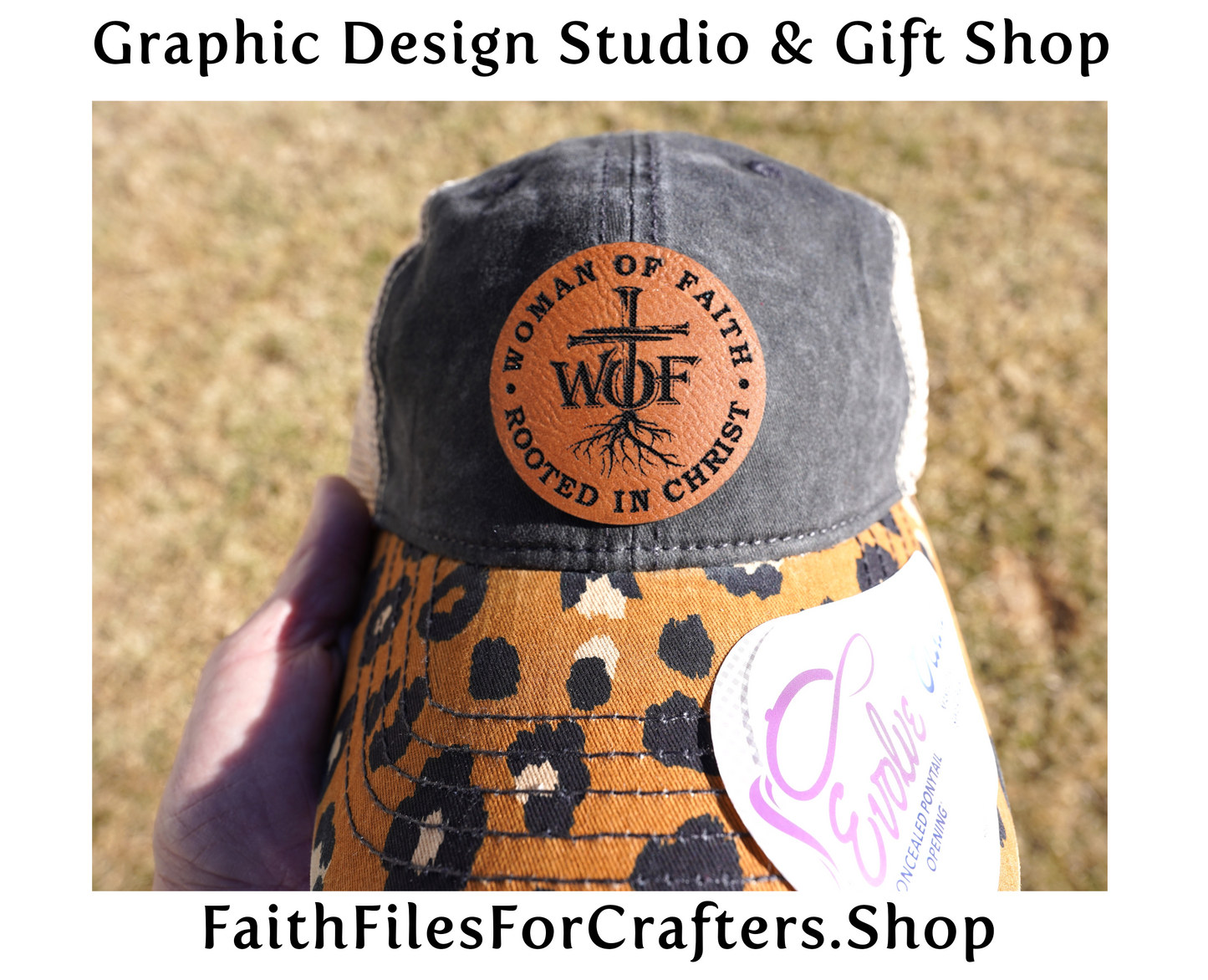 Woman Of Faith Laser Engraved Hydbond Leatherette Patch Hat, Infinity Her Ponytail Hat, Christian Hat,Infintiy Her Ponytail Cap,Ponytail Hat